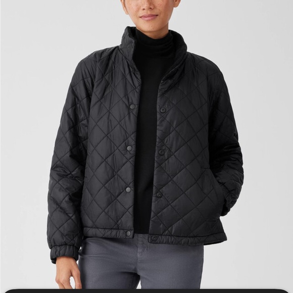 EUC Eileen Fisher Eggshell Recycled Nylon Reversible Jacket Quilted Small